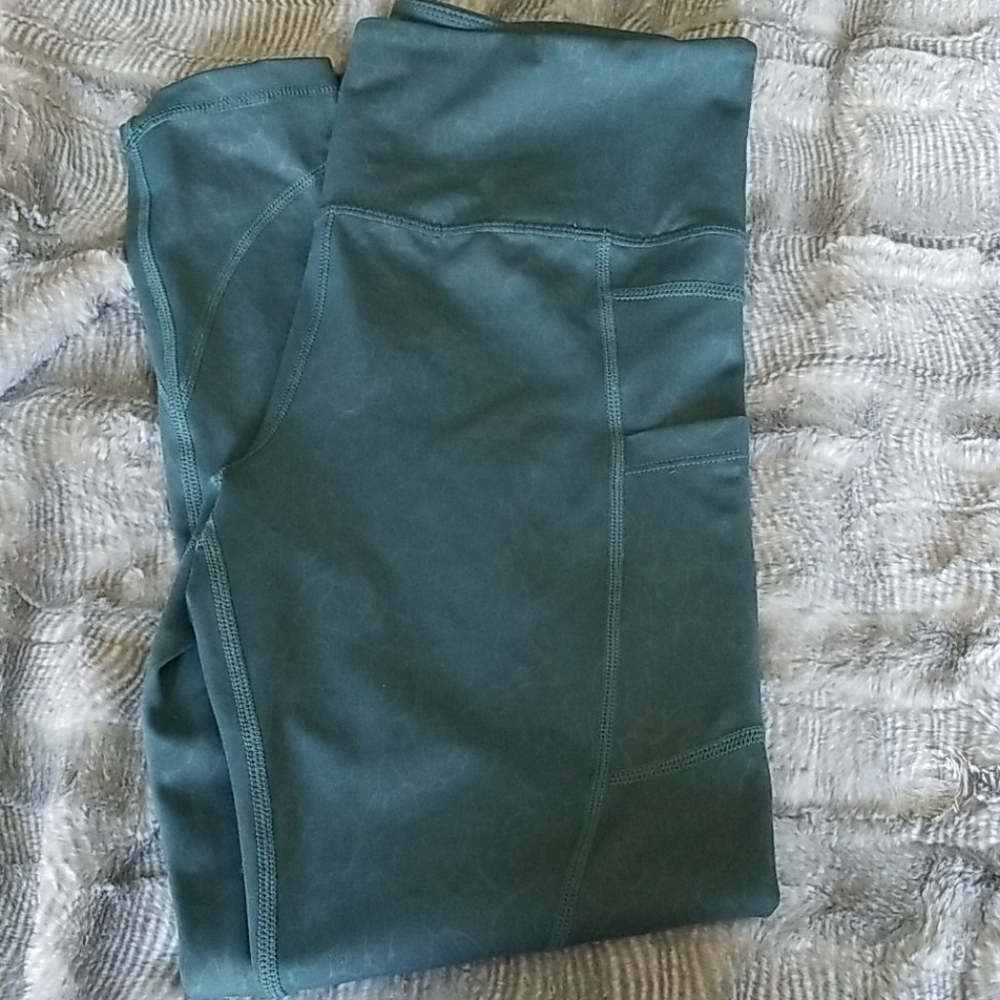 Dark teal floral pocket light tights 24"